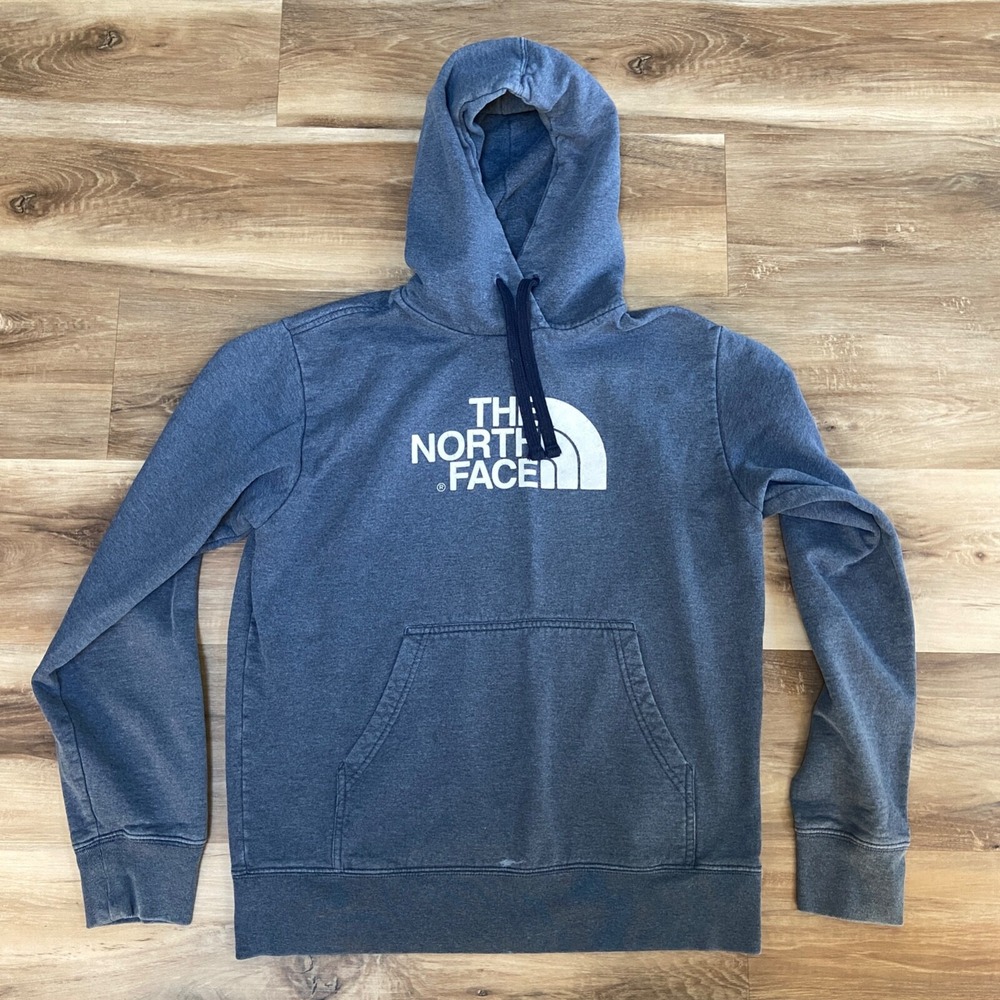 The North Face Hoodie Size M Blue Logo Pullover Cotton Blend Fleece Sweatshirt